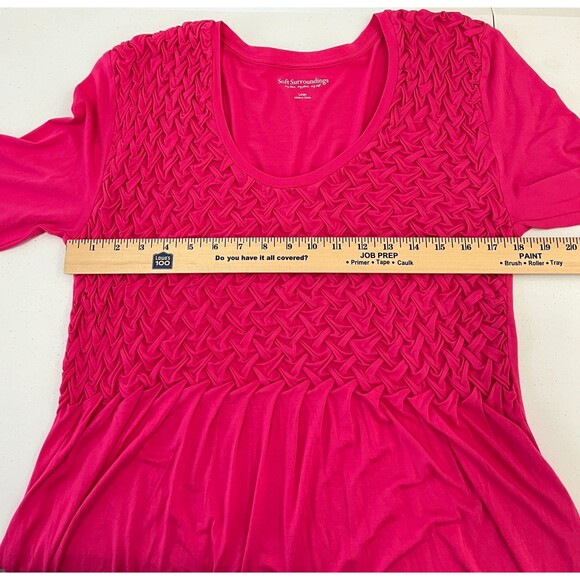Soft Surroundings Women's Corbeille Tunic Top Pink Basketweave Smocking Size L - Picture 5 of 8